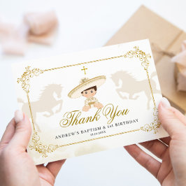 Vita Guld mexikanska pojken Första födelsedag Tack Kort