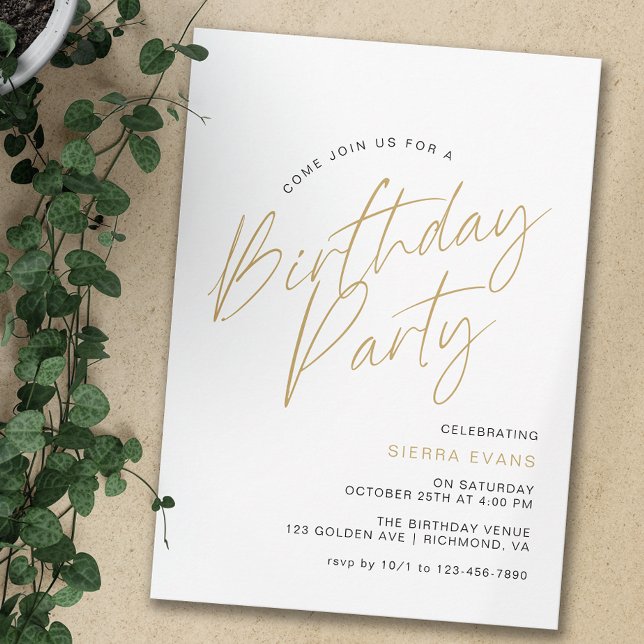 Vita & Guld | Modern minimal tipografi födelsedag Inbjudningar (Skapare uppladdad)