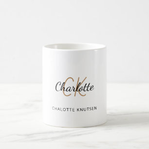 Vita guld monogram initialer-skript, elegant kaffemugg