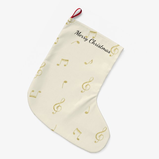 Vita Guld Musiknoter Jul Stor Julstrumpa (Framsidan (Hängande))