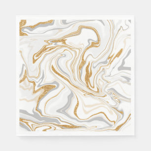 Vita, Guld och Grått Marble like Swirls Fluid Art Pappersservett