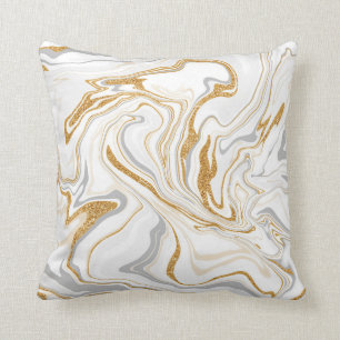 Vita, Guld och Grått Marble som Fluid Art Swirls Kudde