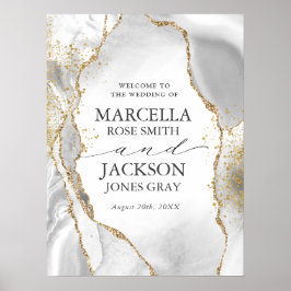 Vita, Guld och Grått Mist Agate Bröllop Poster