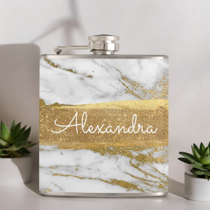 Vita Guld och Marble med guldolja och Glitter Fickplunta