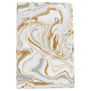 Vita, Guld och Silver Marble Swirls Fluid Art