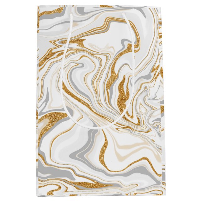 Vita, Guld och Silver Marble Swirls Fluid Art (Framsidan)
