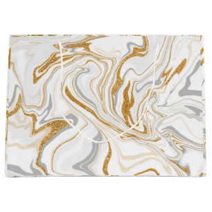 Vita, Guld och Silver Marble Swirls Fluid Art