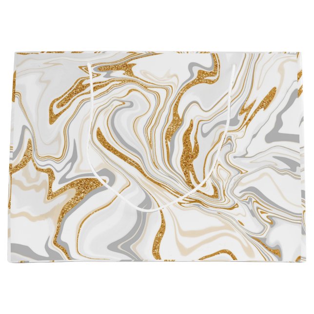 Vita, Guld och Silver Marble Swirls Fluid Art (Framsidan)