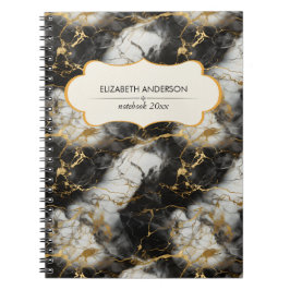 Vita, Guld och Svarta lyxmarble Elegant Anteckningsbok