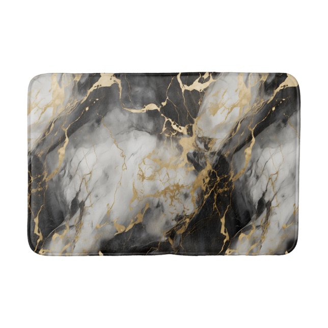 Vita, Guld och Svarta lyxmarble Elegant Badrumsmatta (Framsidan)