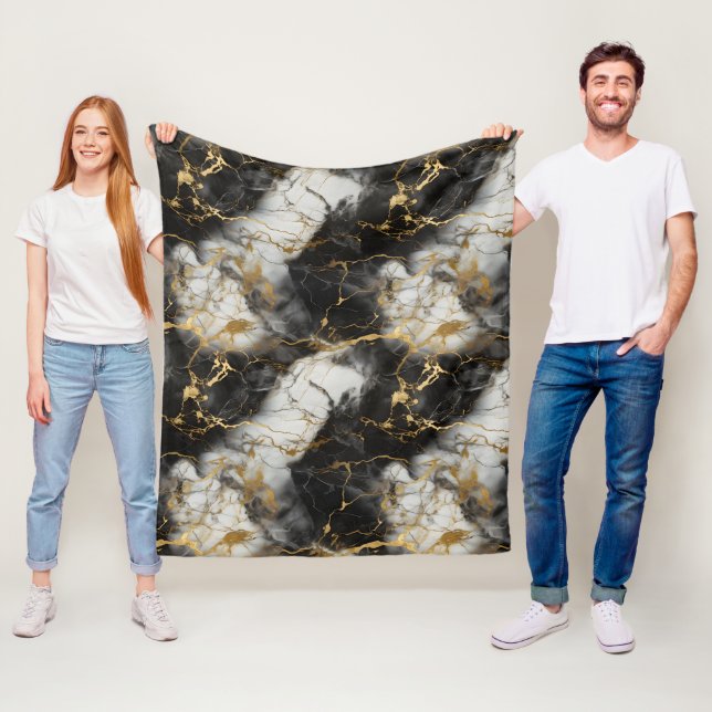 Vita, Guld och Svarta lyxmarble Elegant Fleecefilt (På plats)