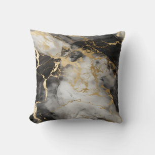 Vita, Guld och Svarta lyxmarble Elegant Kudde
