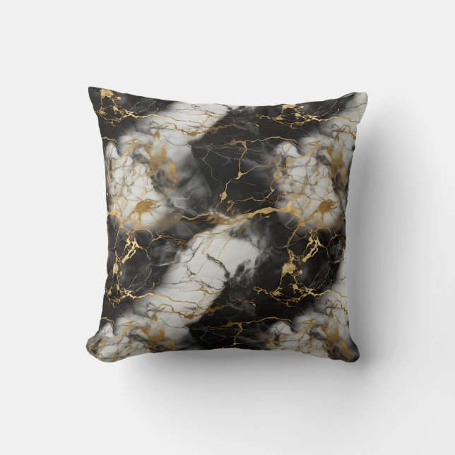 Vita, Guld och Svarta lyxmarble Elegant Kudde (Framsida)