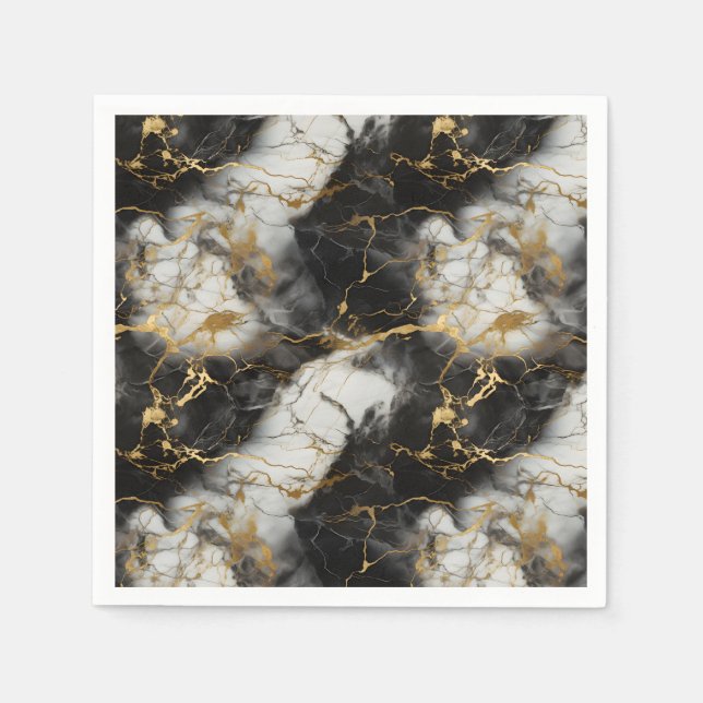 Vita, Guld och Svarta lyxmarble Elegant Pappersservett (Framsidan)