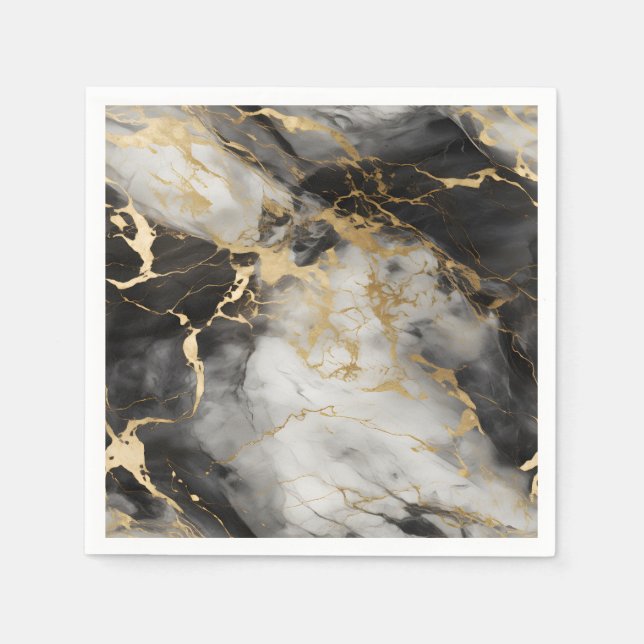 Vita, Guld och Svarta lyxmarble Elegant Pappersservett (Framsidan)