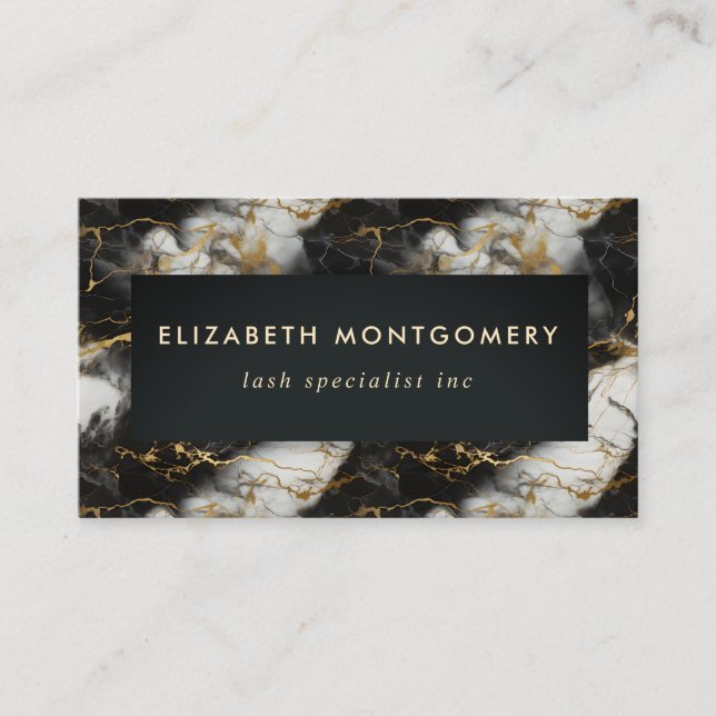 Vita, Guld och Svarta lyxmarble Elegant Visitkort (Framsida)