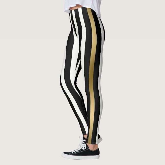 Vita, Guld och svarta Rand Leggings (Vänster)