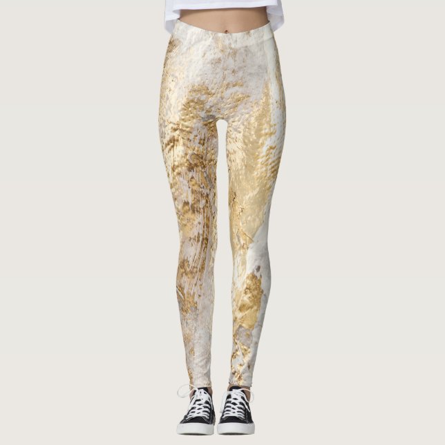 Vita guld-penseln målade struktur. leggings (Framsida)