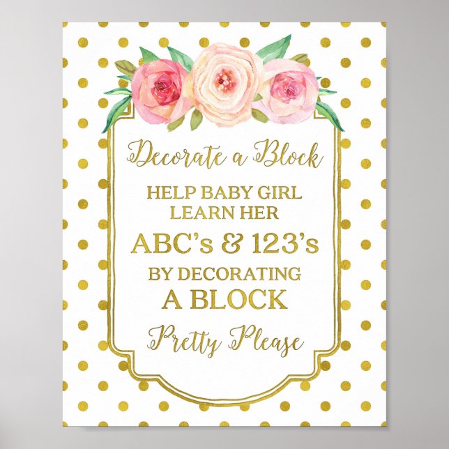 Vita Guld-punkter dekorerar ett blockspelstecken Poster (Framsidan)