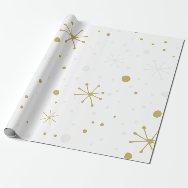 Vita Guld Snowflake Struktur Wrapping Papper Presentpapper (Utrullad)