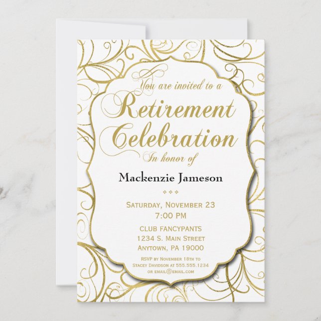 Vita Guld Swirl Pension inbjuden Elegant Inbjudningar (Framsida)
