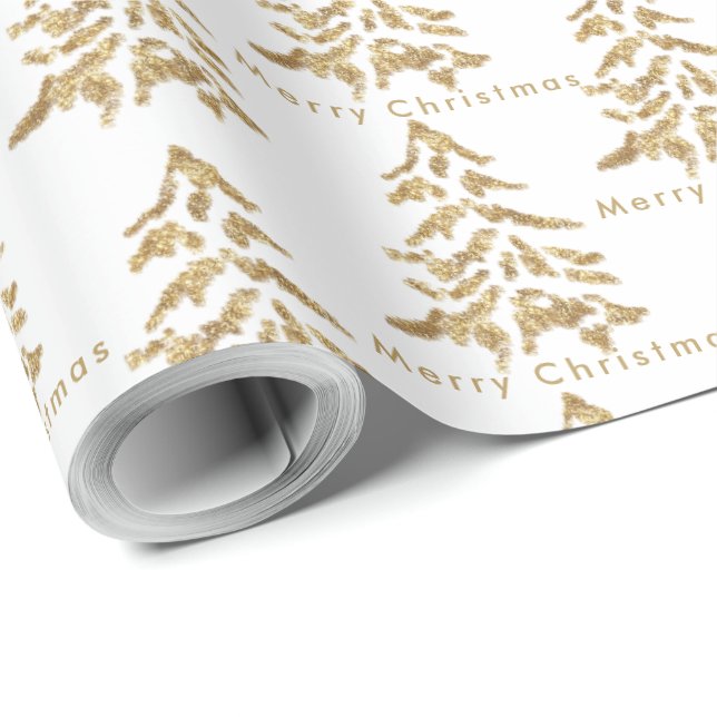 Vita & Guld Träd God jul Wrapping Papper Presentpapper (Rulle Hörn)