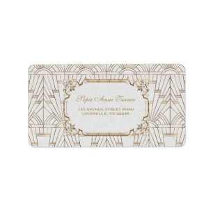 Vita Guld Underbara Gatsby Art Deco 1920-talet Brö Adressetikett