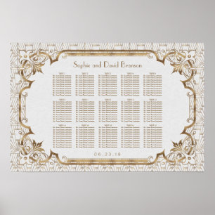 Vita Guld Underbara Gatsby Art Deco-sätesdiagram Poster