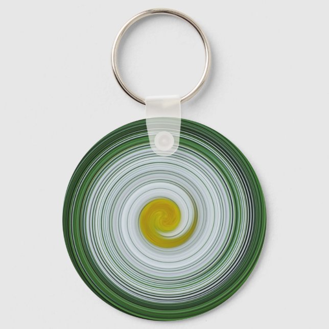 Vita, gult, grönt spiral mönster nyckelring (Framsida)