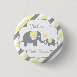 Vita, Gult och Grått Rand Elephants Baby Shower Knapp