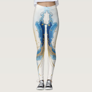 Vita, gyllene, blå tryckfärg leggings