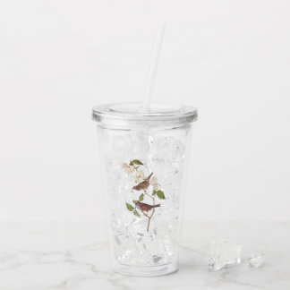 Vita halmstrå ungfåglar med rött ljus med blommor take away mugg