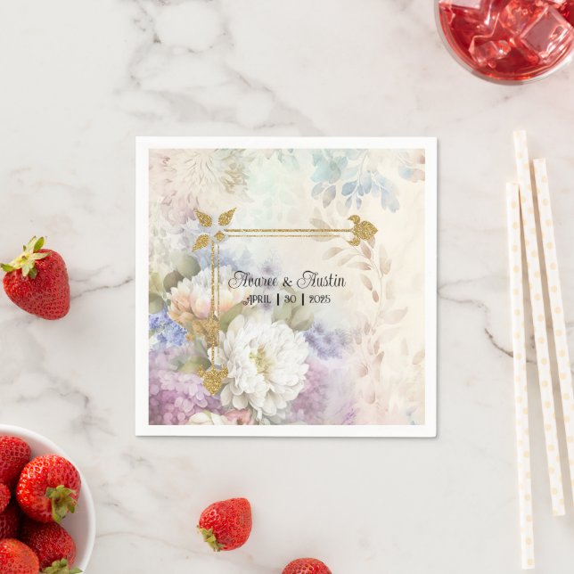 Vita halvor med Lila och blå dekorationer Pappersservett (Insitu)