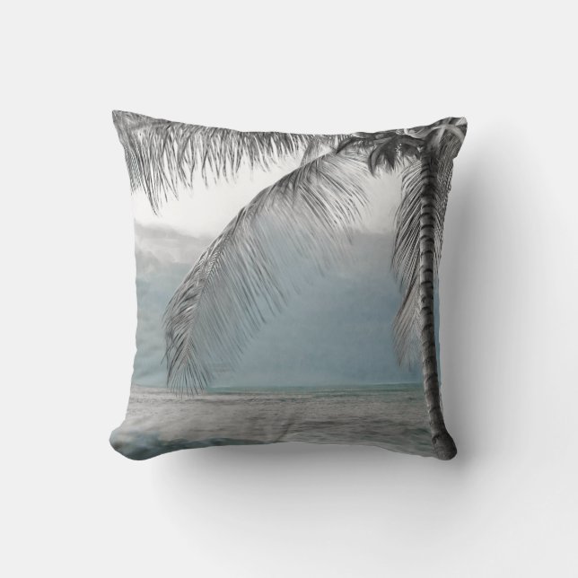 Vita Handflatan Coconut Träd Elegant Beach Paradis Kudde (Framsida)