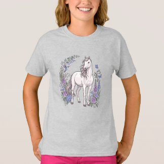 Vita häst hortensia kolibri blommig t shirt
