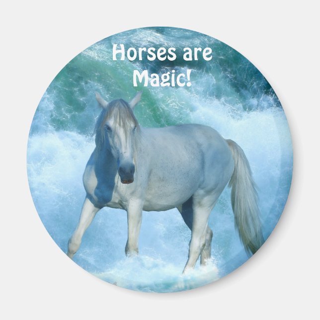 Vita häst- och havsetiska Surfan Equine Art Magnet (Framsidan)