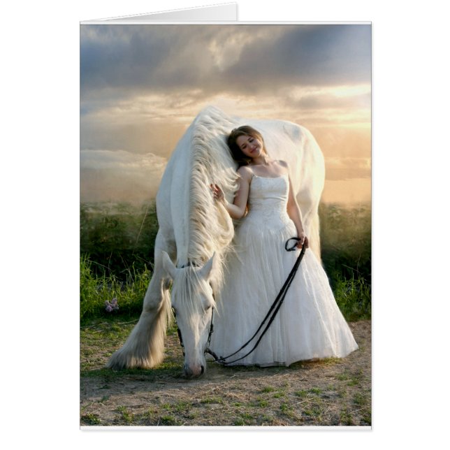 Vita hästar med Bride Hälsningskort (Framsidan)