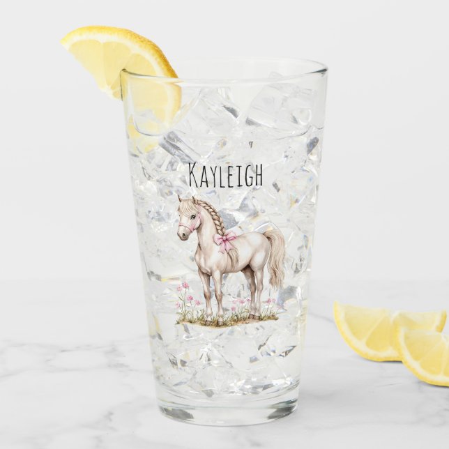 Vita hästar och blommor glaskopp (Framsida Ice)