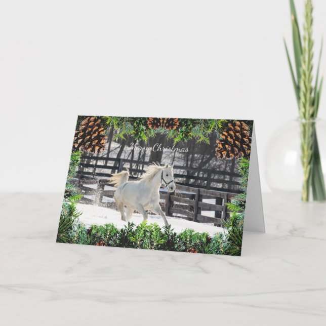 Vita hästen i Snö-julkortet Kort (Framsida)