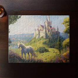Vita hästen Lämnar Fantasy Palace Pussel