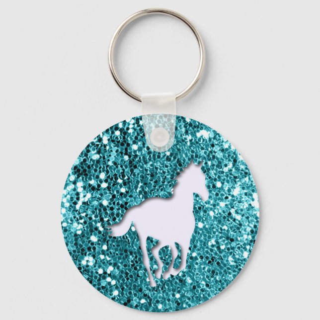 Vita hästen på Aqua Glitter look Nyckelring (Framsida)