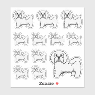 Vita Havanesiska Söta Tecknade Hundillustrationer Klistermärken