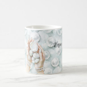 Vita havet sjöskum blåa skal pärlor kaffemugg