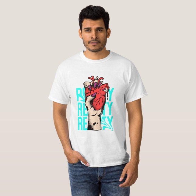 Vita helärmade t-shirts med 3D-hjärtdesign  (Hel framsida)