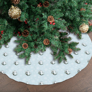 Vita Hermelin Blå Julsnöflingor Julgransmatta Borstad Polyester