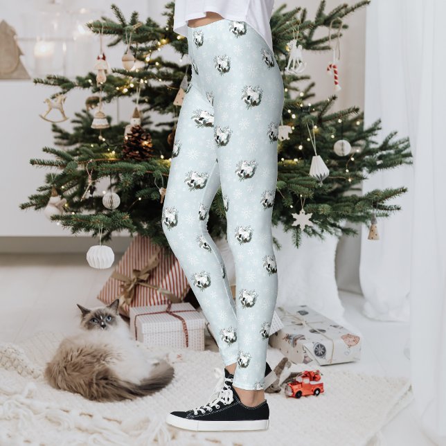Vita Hermelin Blå Julsnöflingor  Leggings (Skapare uppladdad)