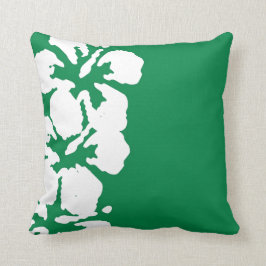 Vita Hibiscus Blommor på Emerald Grönt Pillow Kudde