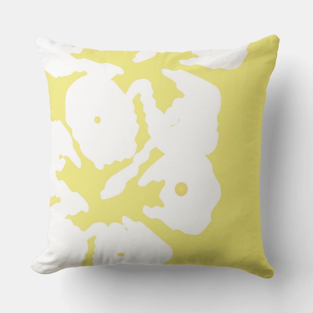 Vita Hibiscus-blommor på Gult Dekorativ kudde (Framsida)