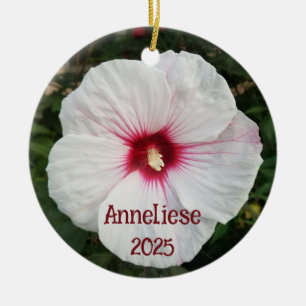 Vita Hibiscus Flower-foton Julgransprydnad Keramik