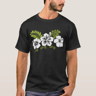 Vita hibiscus och löv t-shirt